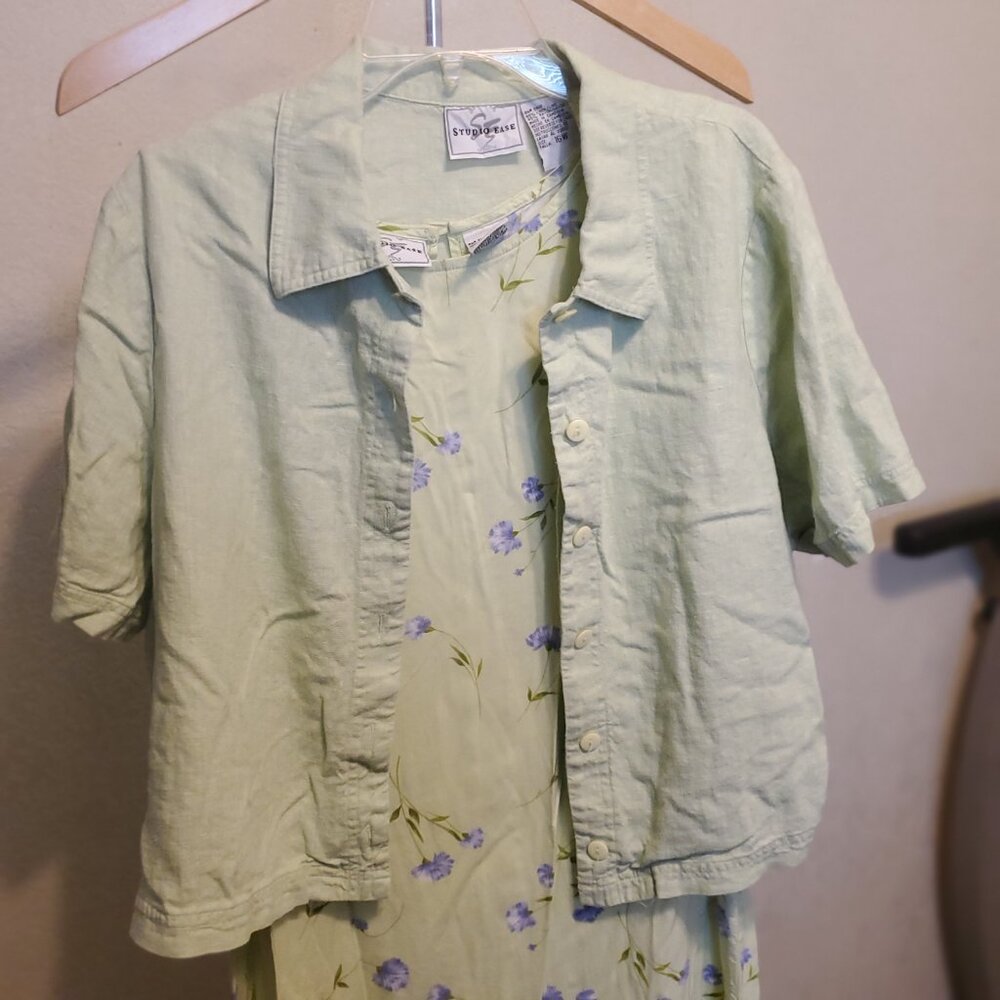 Vintage Studio Ease Green dress with purple flowers Sleeveless Maxi Dress with J